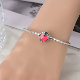KissICON 925 Silver Plated Magic Mirror Princess Angel Pink Charm Beads Suitable Fit Pan 925 Original Bracelet Exquisite Diy Jewelry