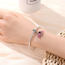 KissICON 925 Silver Plated Magic Mirror Princess Angel Pink Charm Beads Suitable Fit Pan 925 Original Bracelet Exquisite Diy Jewelry
