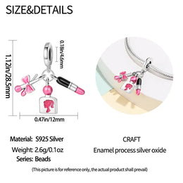KissICON 925 Silver Plated Magic Mirror Princess Angel Pink Charm Beads Suitable Fit Pan 925 Original Bracelet Exquisite Diy Jewelry