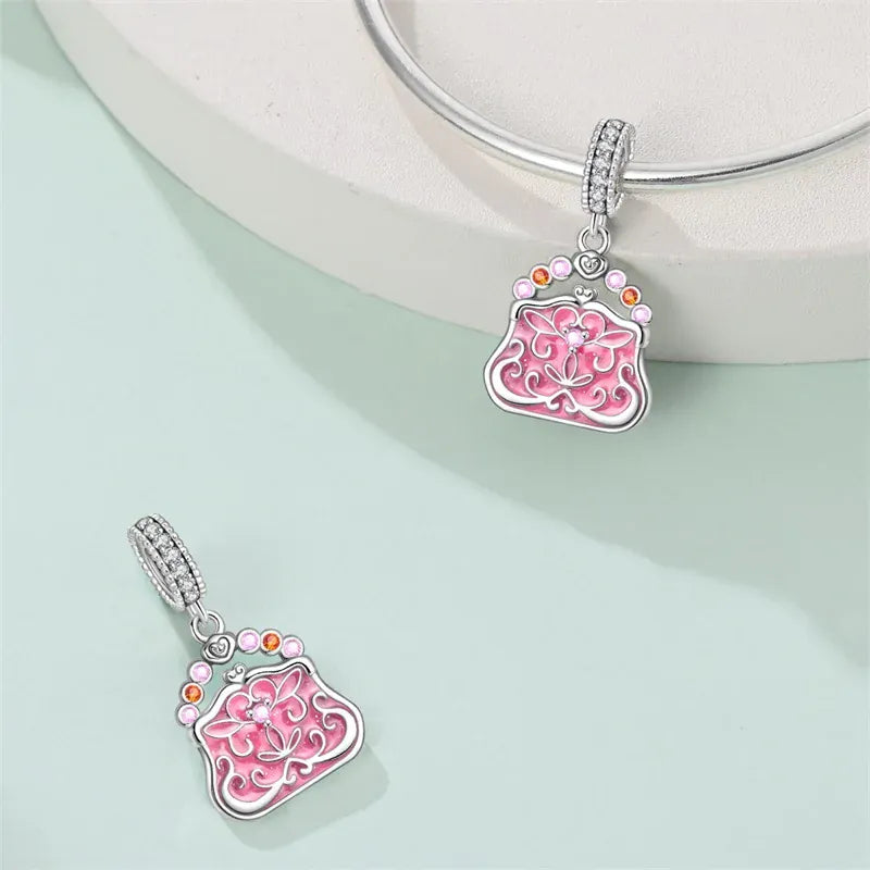 KissICON 925 Silver Plated Magic Mirror Princess Angel Pink Charm Beads Suitable Fit Pan 925 Original Bracelet Exquisite Diy Jewelry