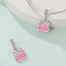 KissICON 925 Silver Plated Magic Mirror Princess Angel Pink Charm Beads Suitable Fit Pan 925 Original Bracelet Exquisite Diy Jewelry