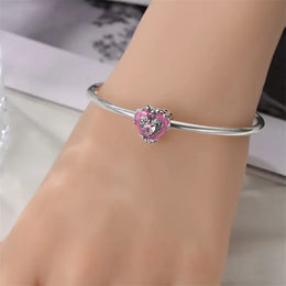 KissICON 925 Silver Plated Magic Mirror Princess Angel Pink Charm Beads Suitable Fit Pan 925 Original Bracelet Exquisite Diy Jewelry
