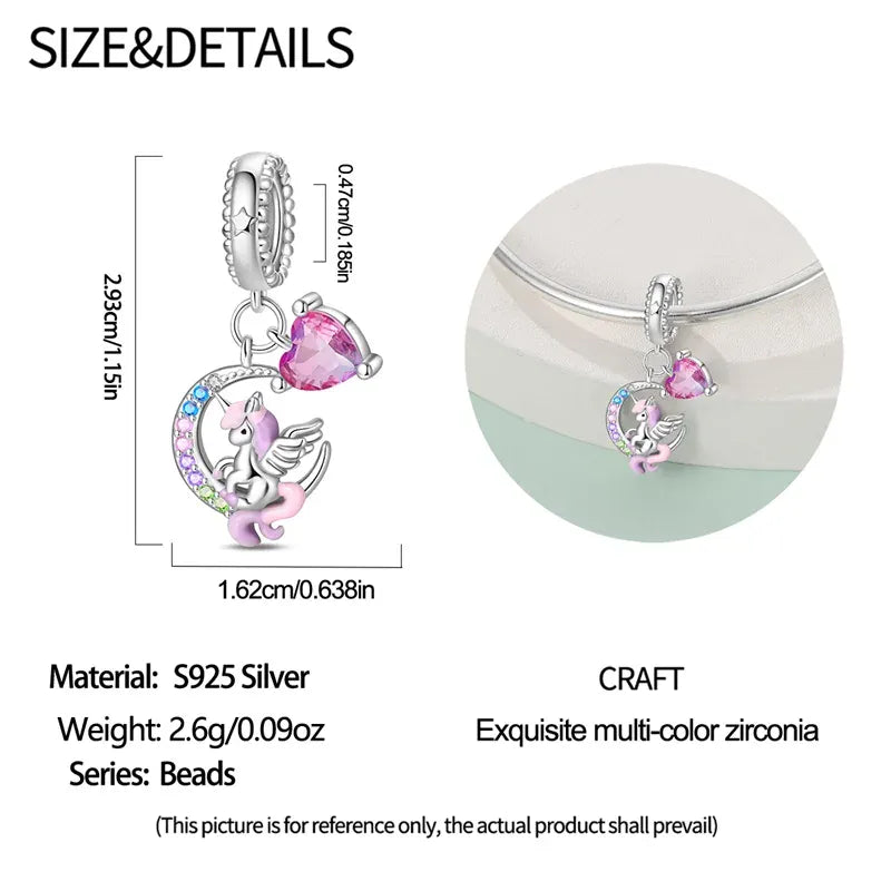 KissICON 925 Silver Plated Magic Mirror Princess Angel Pink Charm Beads Suitable Fit Pan 925 Original Bracelet Exquisite Diy Jewelry