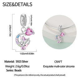 KissICON 925 Silver Plated Magic Mirror Princess Angel Pink Charm Beads Suitable Fit Pan 925 Original Bracelet Exquisite Diy Jewelry