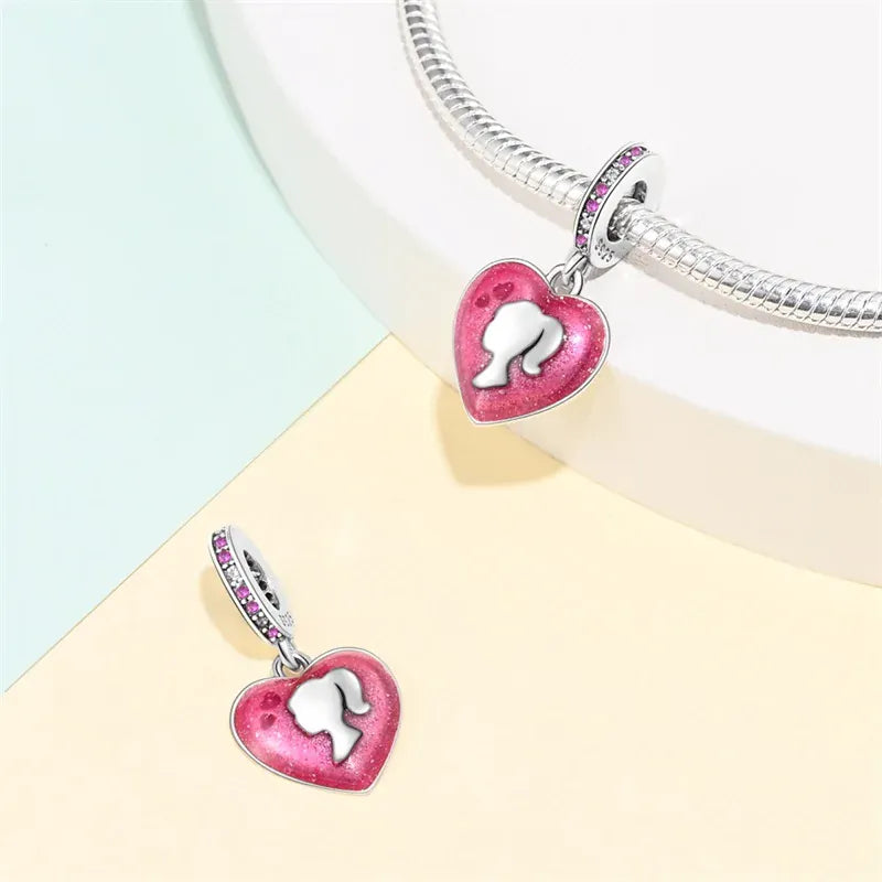 KissICON 925 Silver Plated Magic Mirror Princess Angel Pink Charm Beads Suitable Fit Pan 925 Original Bracelet Exquisite Diy Jewelry
