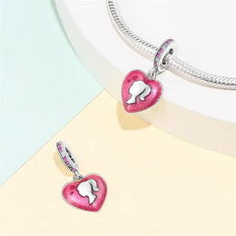 KissICON 925 Silver Plated Magic Mirror Princess Angel Pink Charm Beads Suitable Fit Pan 925 Original Bracelet Exquisite Diy Jewelry