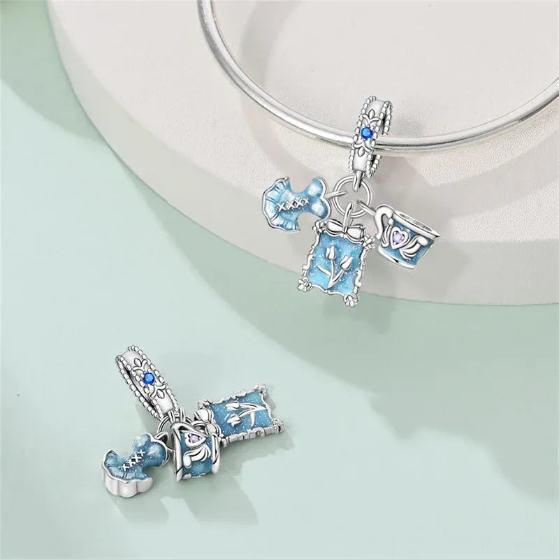 KissICON 925 Silver Plated Magic Mirror Princess Angel Pink Charm Beads Suitable Fit Pan 925 Original Bracelet Exquisite Diy Jewelry