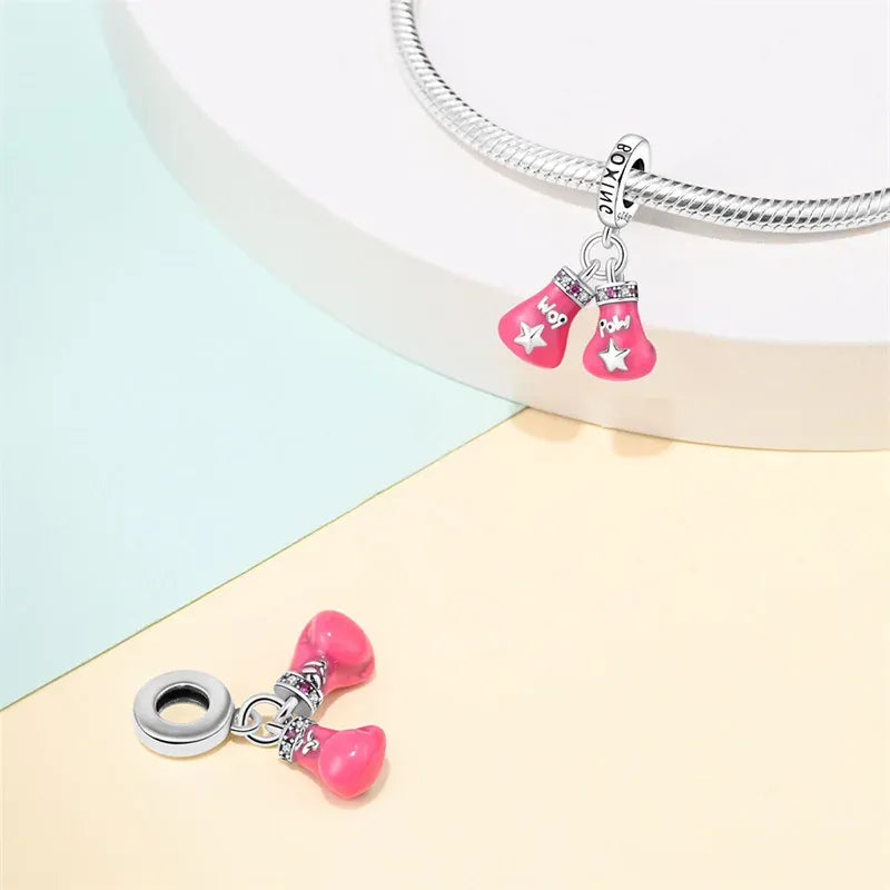 KissICON 925 Silver Plated Magic Mirror Princess Angel Pink Charm Beads Suitable Fit Pan 925 Original Bracelet Exquisite Diy Jewelry