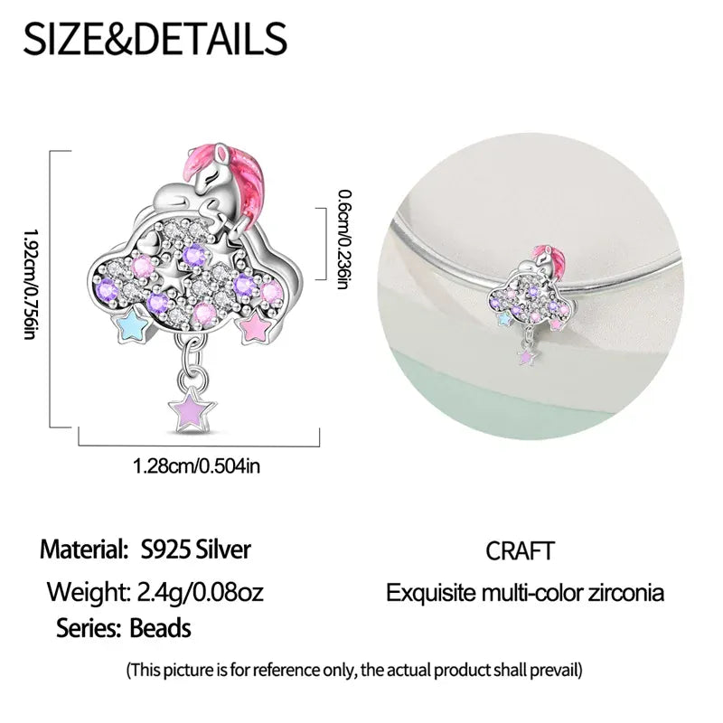 KissICON 925 Silver Plated Magic Mirror Princess Angel Pink Charm Beads Suitable Fit Pan 925 Original Bracelet Exquisite Diy Jewelry
