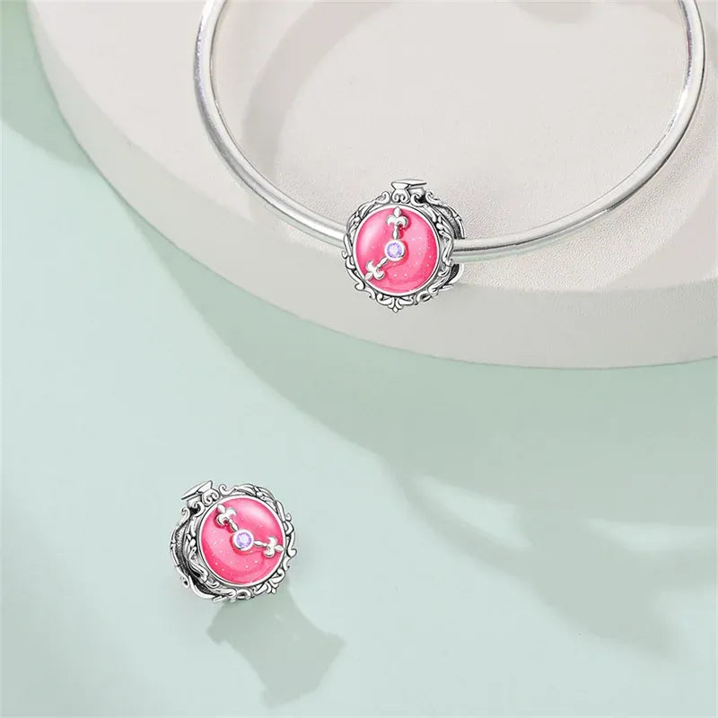 KissICON 925 Silver Plated Magic Mirror Princess Angel Pink Charm Beads Suitable Fit Pan 925 Original Bracelet Exquisite Diy Jewelry