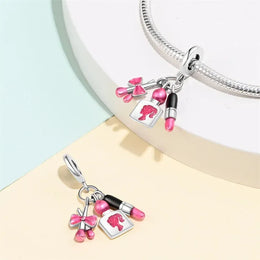 KissICON 925 Silver Plated Magic Mirror Princess Angel Pink Charm Beads Suitable Fit Pan 925 Original Bracelet Exquisite Diy Jewelry