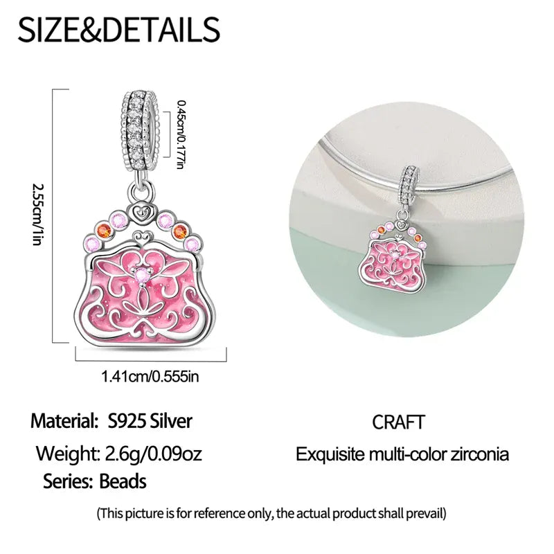 KissICON 925 Silver Plated Magic Mirror Princess Angel Pink Charm Beads Suitable Fit Pan 925 Original Bracelet Exquisite Diy Jewelry