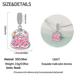 KissICON 925 Silver Plated Magic Mirror Princess Angel Pink Charm Beads Suitable Fit Pan 925 Original Bracelet Exquisite Diy Jewelry