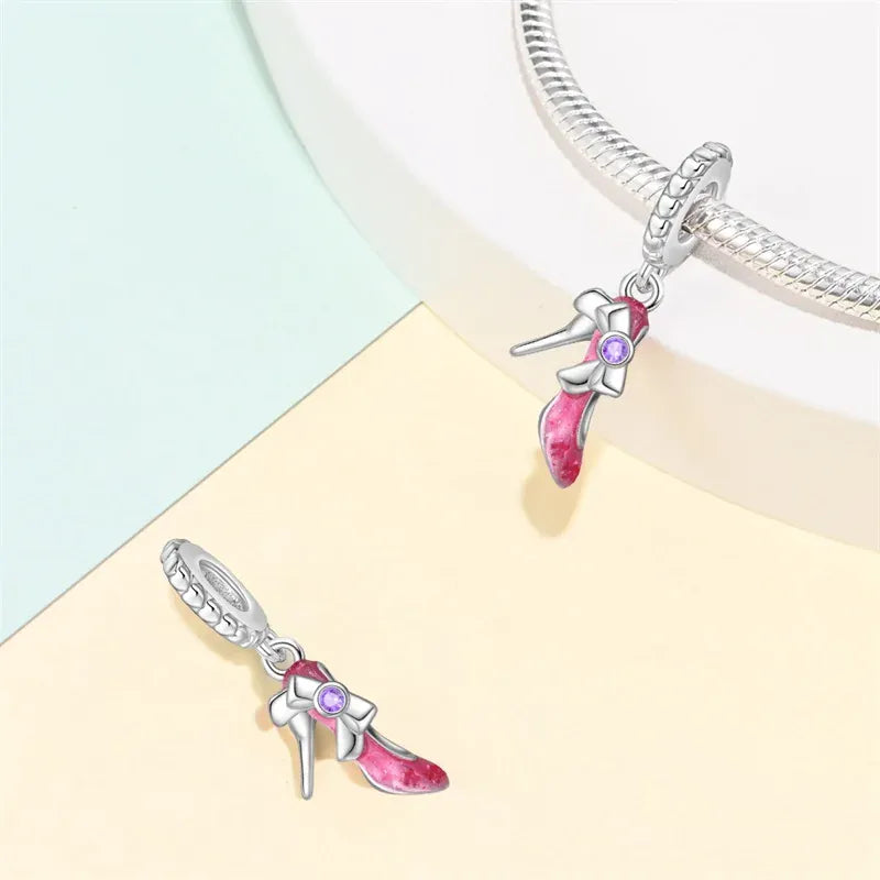 KissICON 925 Silver Plated Magic Mirror Princess Angel Pink Charm Beads Suitable Fit Pan 925 Original Bracelet Exquisite Diy Jewelry