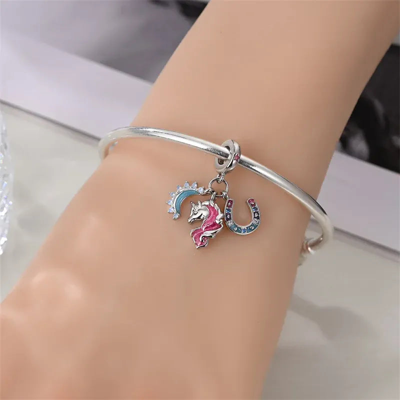 KissICON 925 Silver Plated Magic Mirror Princess Angel Pink Charm Beads Suitable Fit Pan 925 Original Bracelet Exquisite Diy Jewelry