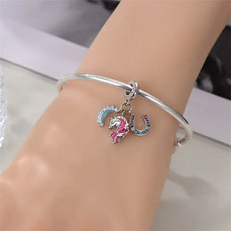 KissICON 925 Silver Plated Magic Mirror Princess Angel Pink Charm Beads Suitable Fit Pan 925 Original Bracelet Exquisite Diy Jewelry