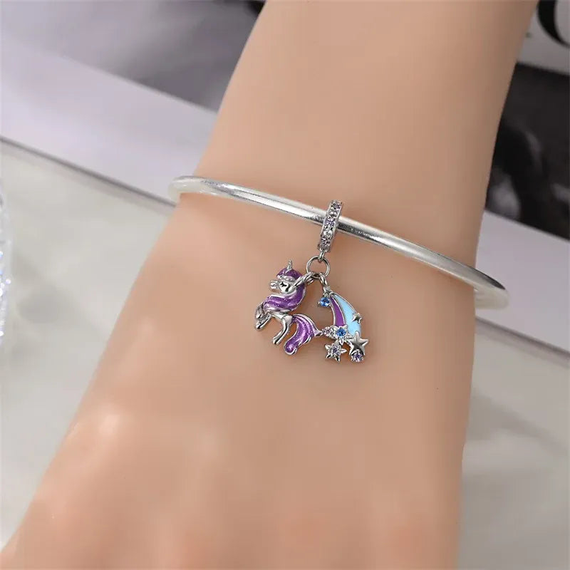 KissICON 925 Silver Plated Magic Mirror Princess Angel Pink Charm Beads Suitable Fit Pan 925 Original Bracelet Exquisite Diy Jewelry