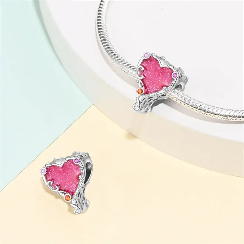 KissICON 925 Silver Plated Magic Mirror Princess Angel Pink Charm Beads Suitable Fit Pan 925 Original Bracelet Exquisite Diy Jewelry