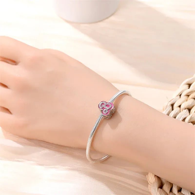 KissICON 925 Silver Plated Magic Mirror Princess Angel Pink Charm Beads Suitable Fit Pan 925 Original Bracelet Exquisite Diy Jewelry