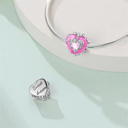 KissICON 925 Silver Plated Magic Mirror Princess Angel Pink Charm Beads Suitable Fit Pan 925 Original Bracelet Exquisite Diy Jewelry