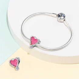 KissICON 925 Silver Plated Magic Mirror Princess Angel Pink Charm Beads Suitable Fit Pan 925 Original Bracelet Exquisite Diy Jewelry