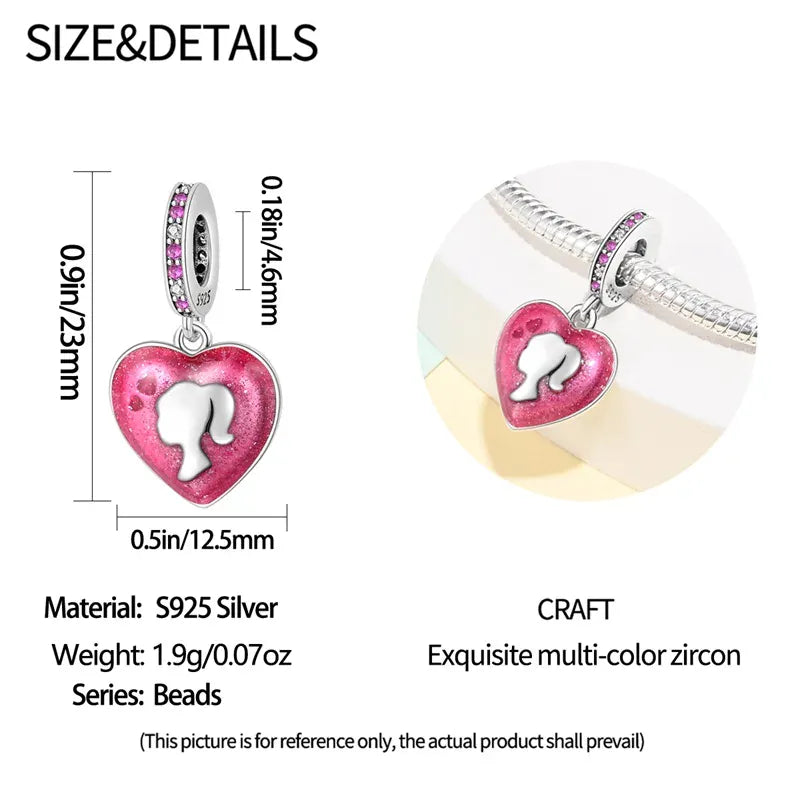 KissICON 925 Silver Plated Magic Mirror Princess Angel Pink Charm Beads Suitable Fit Pan 925 Original Bracelet Exquisite Diy Jewelry