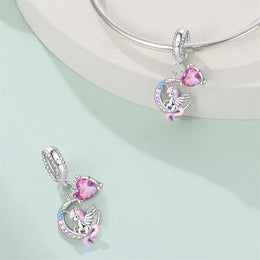 KissICON 925 Silver Plated Magic Mirror Princess Angel Pink Charm Beads Suitable Fit Pan 925 Original Bracelet Exquisite Diy Jewelry