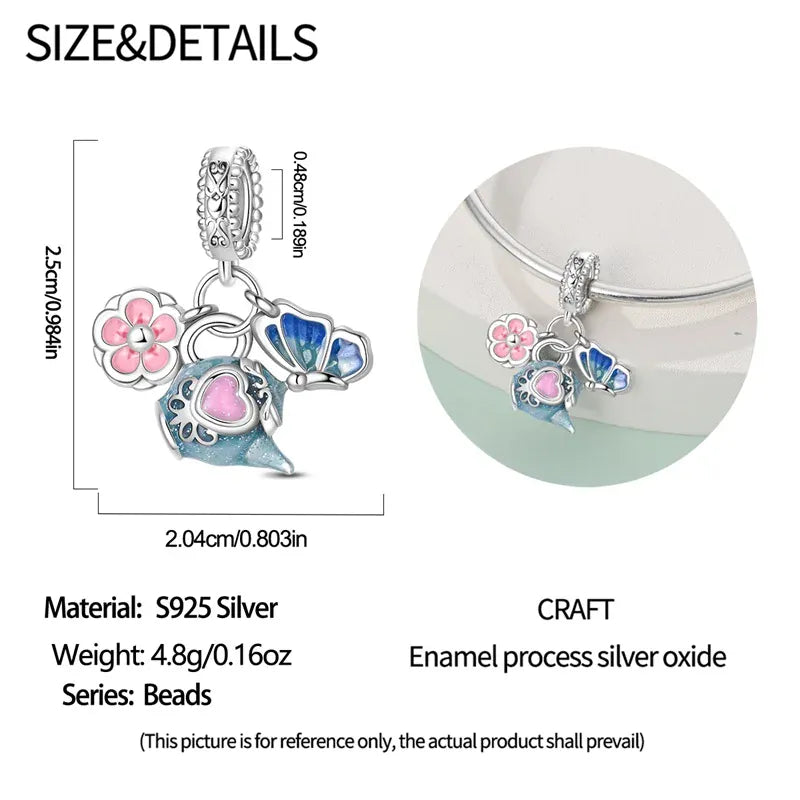 KissICON 925 Silver Plated Magic Mirror Princess Angel Pink Charm Beads Suitable Fit Pan 925 Original Bracelet Exquisite Diy Jewelry