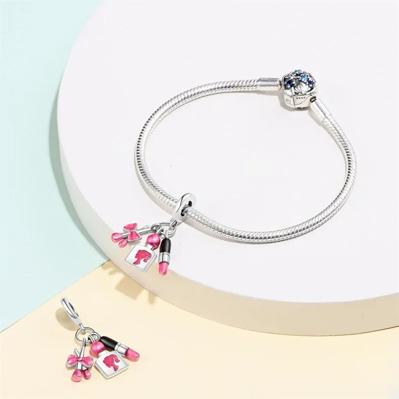 KissICON 925 Silver Plated Magic Mirror Princess Angel Pink Charm Beads Suitable Fit Pan 925 Original Bracelet Exquisite Diy Jewelry