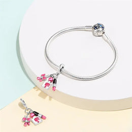 KissICON 925 Silver Plated Magic Mirror Princess Angel Pink Charm Beads Suitable Fit Pan 925 Original Bracelet Exquisite Diy Jewelry