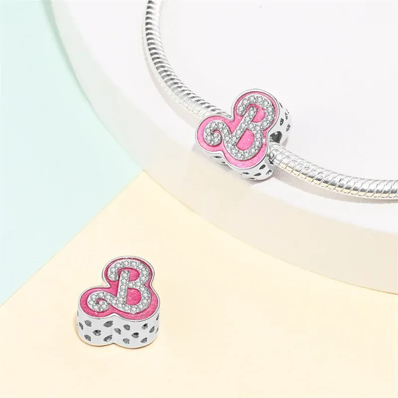 KissICON 925 Silver Plated Magic Mirror Princess Angel Pink Charm Beads Suitable Fit Pan 925 Original Bracelet Exquisite Diy Jewelry