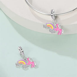 KissICON 925 Silver Plated Magic Mirror Princess Angel Pink Charm Beads Suitable Fit Pan 925 Original Bracelet Exquisite Diy Jewelry