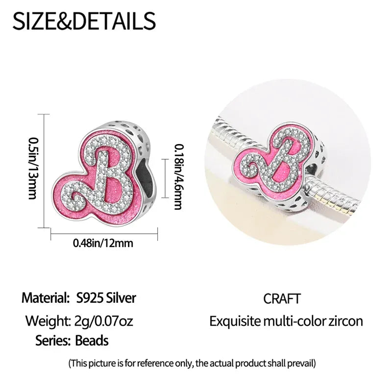 KissICON 925 Silver Plated Magic Mirror Princess Angel Pink Charm Beads Suitable Fit Pan 925 Original Bracelet Exquisite Diy Jewelry
