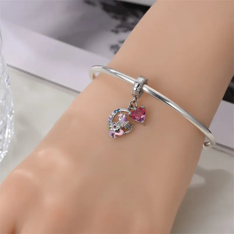 KissICON 925 Silver Plated Magic Mirror Princess Angel Pink Charm Beads Suitable Fit Pan 925 Original Bracelet Exquisite Diy Jewelry