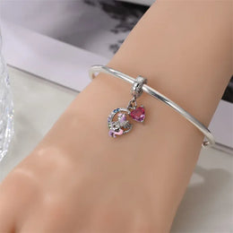 KissICON 925 Silver Plated Magic Mirror Princess Angel Pink Charm Beads Suitable Fit Pan 925 Original Bracelet Exquisite Diy Jewelry