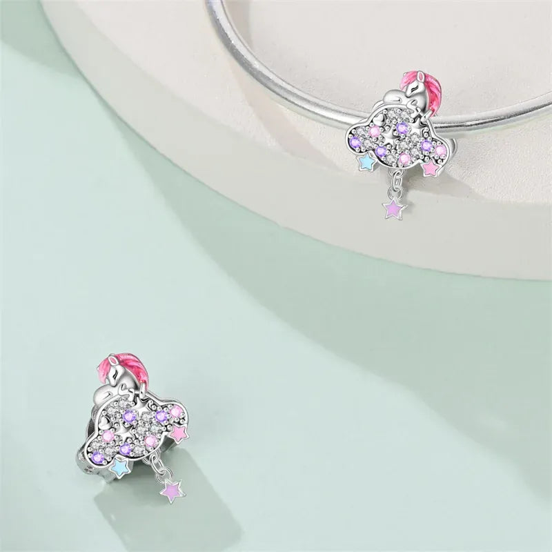 KissICON 925 Silver Plated Magic Mirror Princess Angel Pink Charm Beads Suitable Fit Pan 925 Original Bracelet Exquisite Diy Jewelry