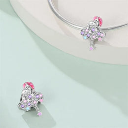 KissICON 925 Silver Plated Magic Mirror Princess Angel Pink Charm Beads Suitable Fit Pan 925 Original Bracelet Exquisite Diy Jewelry