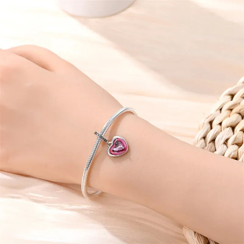 KissICON 925 Silver Plated Magic Mirror Princess Angel Pink Charm Beads Suitable Fit Pan 925 Original Bracelet Exquisite Diy Jewelry