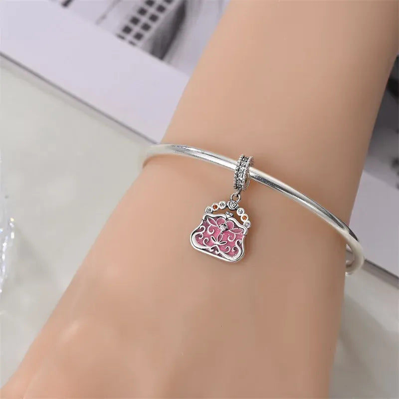 KissICON 925 Silver Plated Magic Mirror Princess Angel Pink Charm Beads Suitable Fit Pan 925 Original Bracelet Exquisite Diy Jewelry