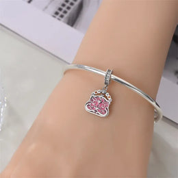 KissICON 925 Silver Plated Magic Mirror Princess Angel Pink Charm Beads Suitable Fit Pan 925 Original Bracelet Exquisite Diy Jewelry
