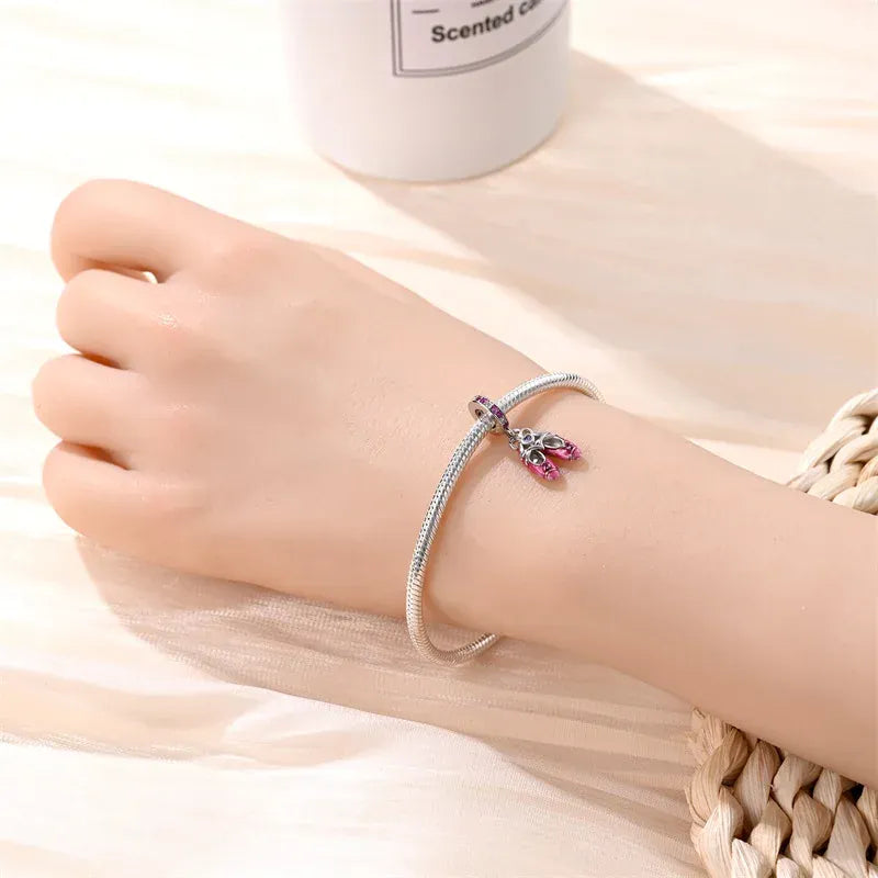 KissICON 925 Silver Plated Magic Mirror Princess Angel Pink Charm Beads Suitable Fit Pan 925 Original Bracelet Exquisite Diy Jewelry
