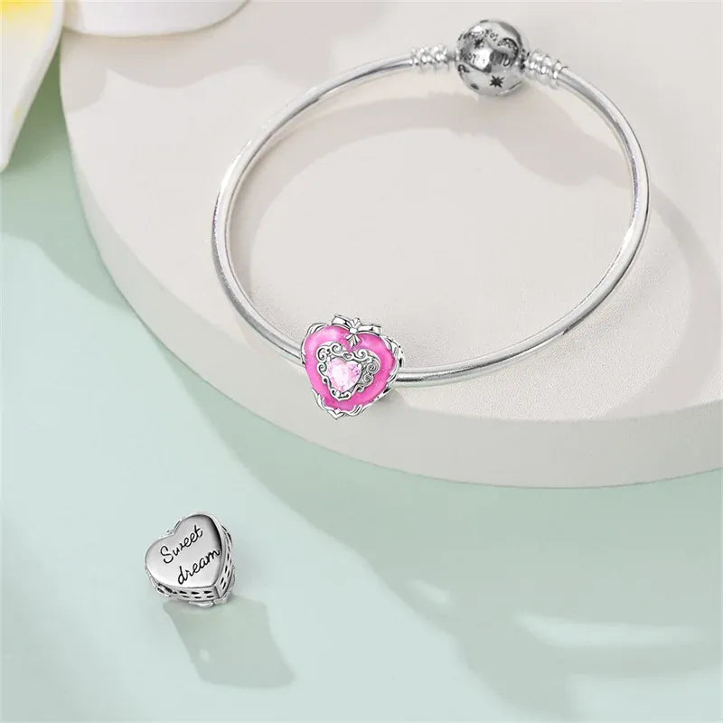 KissICON 925 Silver Plated Magic Mirror Princess Angel Pink Charm Beads Suitable Fit Pan 925 Original Bracelet Exquisite Diy Jewelry