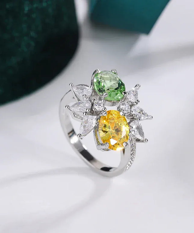 KissICON 925 Silver Plated Non-tarnish High Quality  Green Yellow Zirconia Ladies Ring Luxury Party Jewellery Wedding Birthday Gift