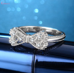 KissICON 925 Sterling Silver Bowknot Bow Knot Cubic Zirconia Rhinestone Rings For Women Fashion Trendy Wedding Engagement Jewelry