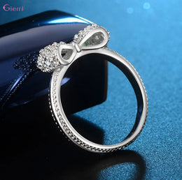 KissICON 925 Sterling Silver Bowknot Bow Knot Cubic Zirconia Rhinestone Rings For Women Fashion Trendy Wedding Engagement Jewelry