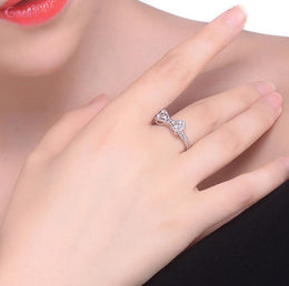 KissICON 925 Sterling Silver Bowknot Bow Knot Cubic Zirconia Rhinestone Rings For Women Fashion Trendy Wedding Engagement Jewelry