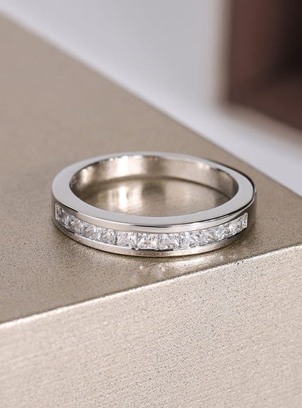 KissICON 925 Sterling Silver Double Row Zircon Micro Inlaid Style Wedding Diamond Ring Set Ring Zircon For Couple Ring