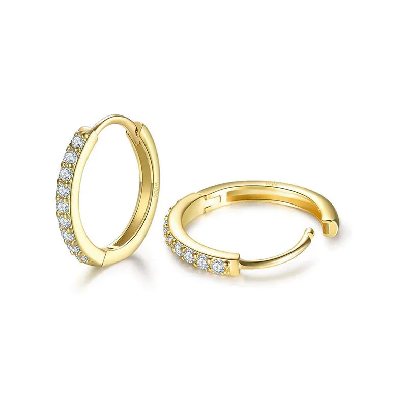 KissICON 925 Sterling Silver Gold Plated Small Zirconia Huggie Hoop Earrings For Women Girls Gift Wedding Engagement Party Ear Buckle