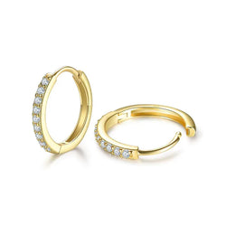 KissICON 925 Sterling Silver Gold Plated Small Zirconia Huggie Hoop Earrings For Women Girls Gift Wedding Engagement Party Ear Buckle