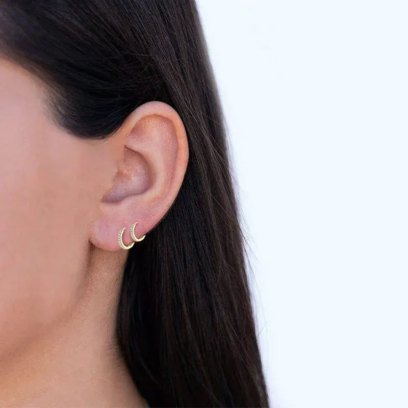 KissICON 925 Sterling Silver Gold Plated Small Zirconia Huggie Hoop Earrings For Women Girls Gift Wedding Engagement Party Ear Buckle
